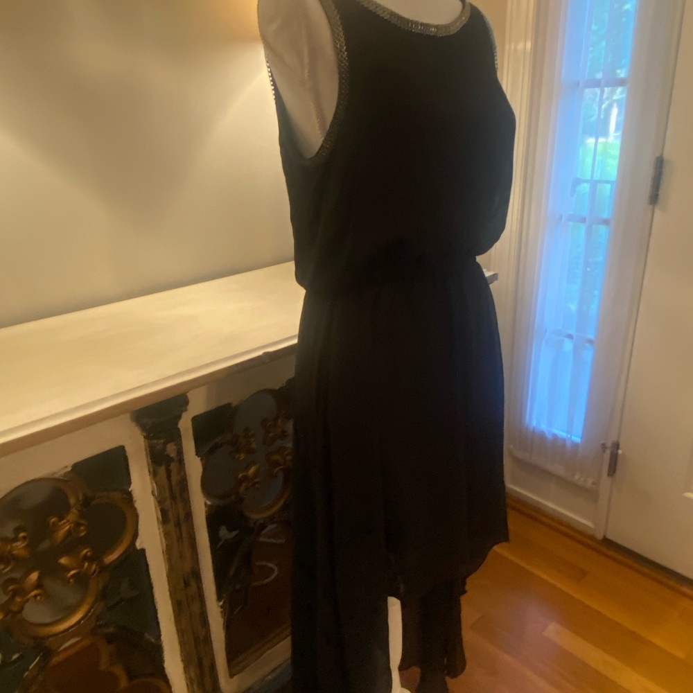 β¨ Forever 21 Black Chiffon High-Low Dress Chain Trim & Elastic Waist Medium M π€ - Picture 5 of 6